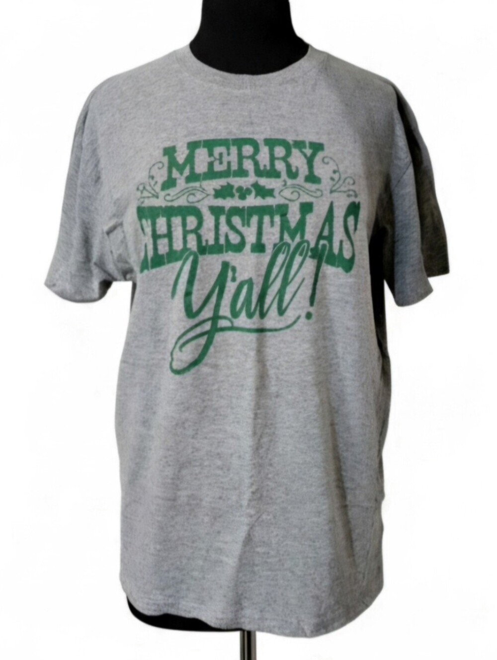 UNISEX Crazy Dog Merry Christmas Yall Southern Holiday Graphic Tee Shirt Gray XL